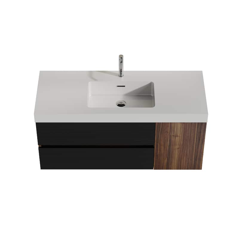 Wall Mounted Bathroom Vanity with Glossy White Solid Surface Sink