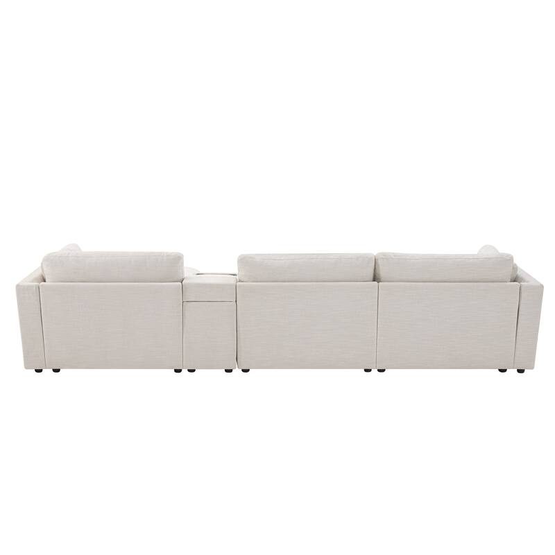 Chenille Reversible Sectional Sofa w/ Storage Console, Movable Ottoman