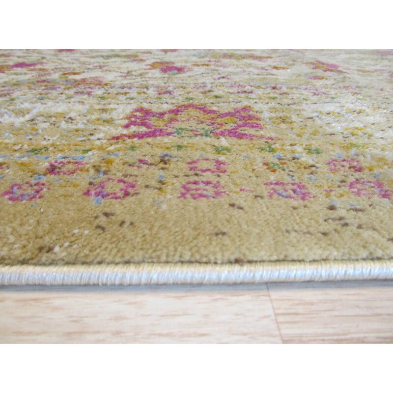 Ivory Distressed Bohemian Isabella Medallion Rug by , Stylish and Trendy Area Rug for Adding a Bohemian Chic Touch