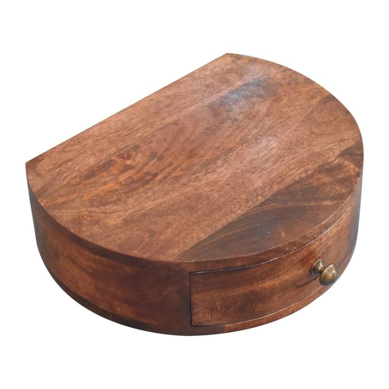 Artisan Furniture Solid Wood Honey Caramel Wall Mounted Rounded Bedside ,Brown, 1 drawer