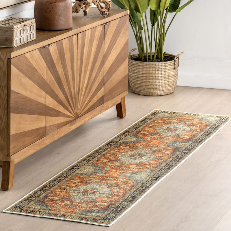 Nuloom Esmeralda SpinClean Distressed Medallion Area Rug