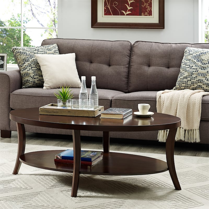 Contemporary Oval Shelf Coffee Table, Gray/Espresso