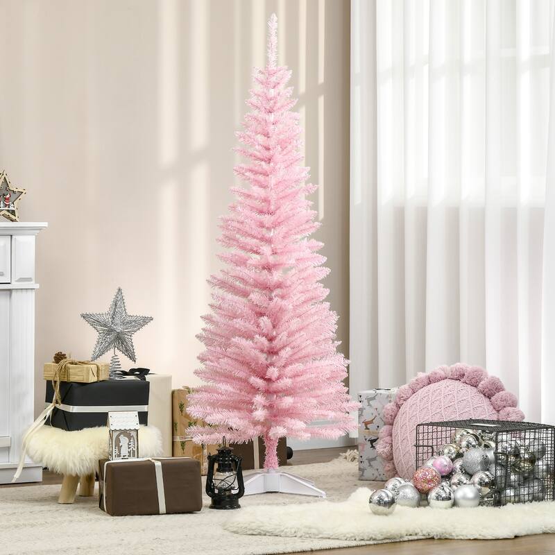 HOMCOM Artificial Pencil Tree - Slim, Realistic Branch Tips, Plastic Stand, Pink