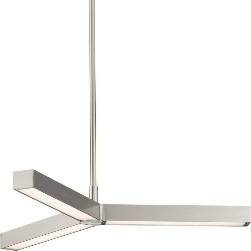 Planck LED Collection 3-Light Brushed Nickel Frosted Glass LED Modern Chandelier Light - 6.000" x 28.400" x 28.400"