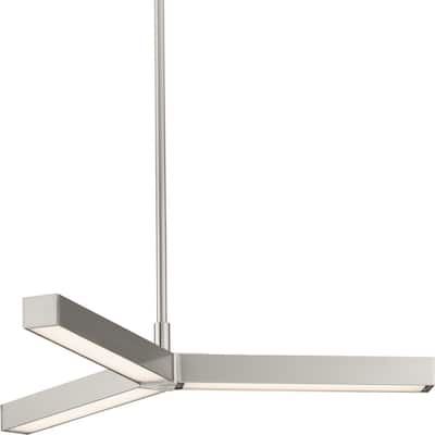 Planck LED Collection 3-Light Brushed Nickel Frosted Glass LED Modern Chandelier Light - 6.000" x 28.400" x 28.400"