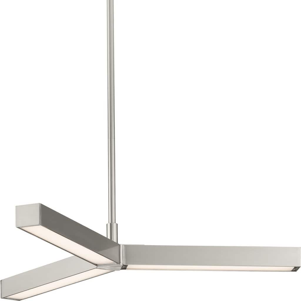 Planck LED Collection 3-Light Brushed Nickel Frosted Glass LED Modern Chandelier Light - 6.000" x 28.400" x 28.400"