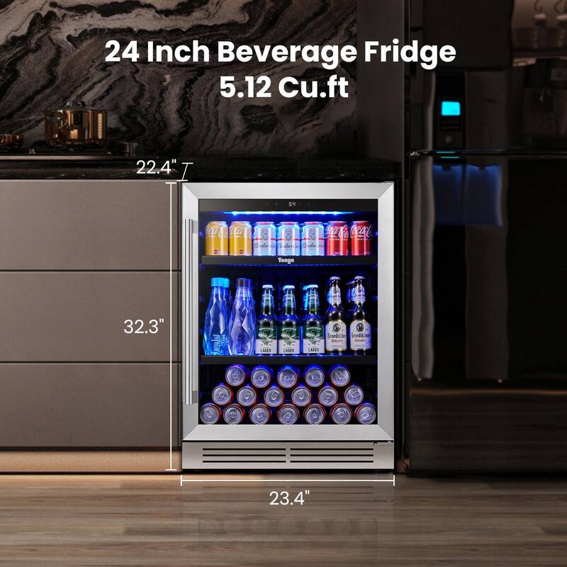 Yeego 23.4 Inch Beverage cooler 140 Can Can Built-in/Freestanding Beverage Refrigerator - 24 inch