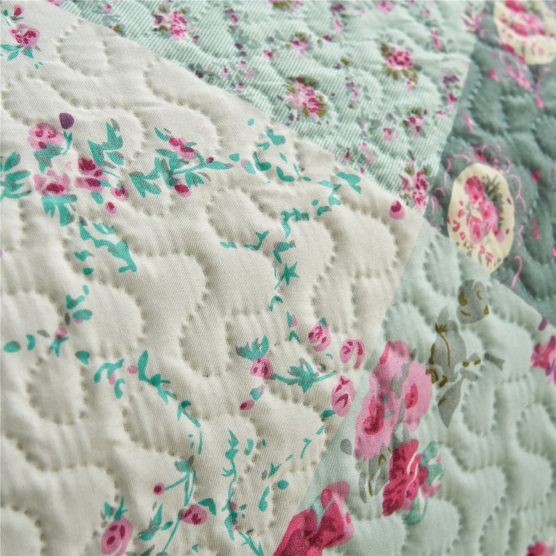 Pink Plaid Patchwork Quilt Set Bedspread