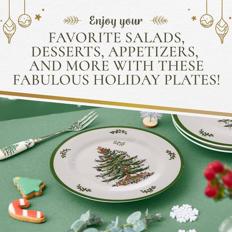 Spode Set of 4 Christmas Tree Melamine Salad Plates - 8" D