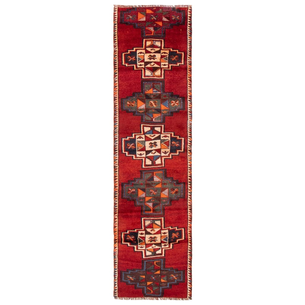 ECARPETGALLERY Hand-knotted Melis Vintage Dark Red Wool Rug - 2'11 x 10'11