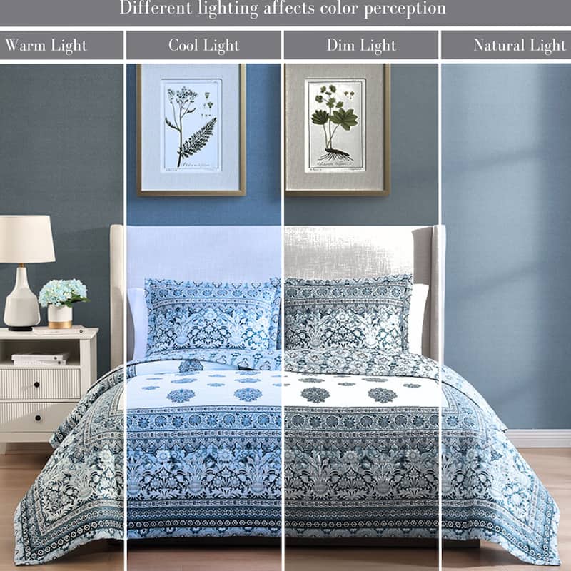 Bebejan Aquamarine Medallion 3 Piece Reversible Quilted Coverlet Set