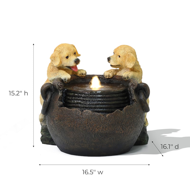 Puppy Love Farmhouse Resin Outdoor Fountain with Lights