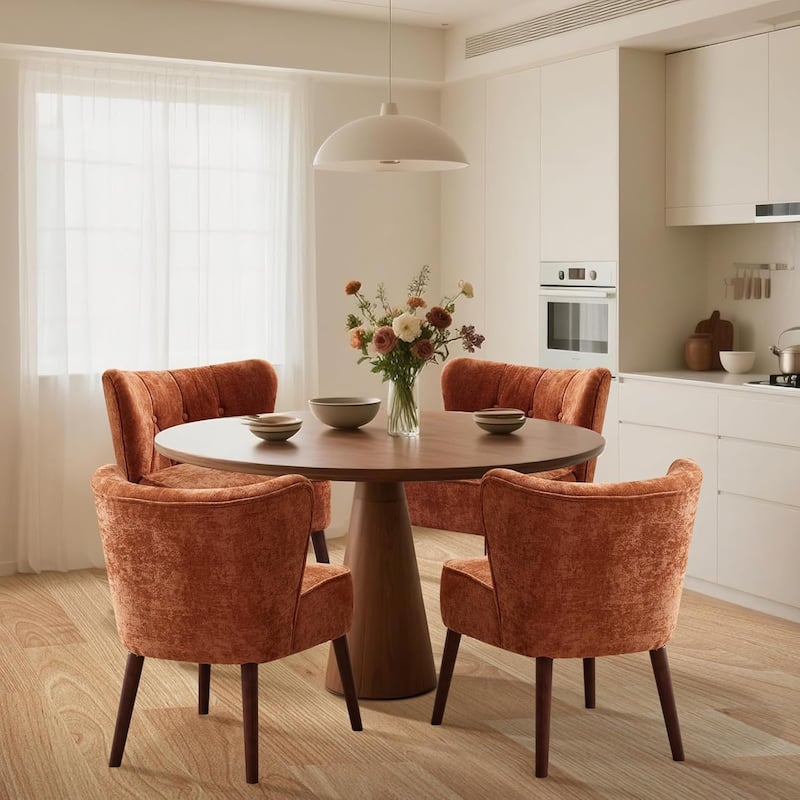 Modern Wingback Living Room Chair, Upholstered Fabric Accent, Single Sofa Chair with Lounge Seat and Wood Legs - Brown