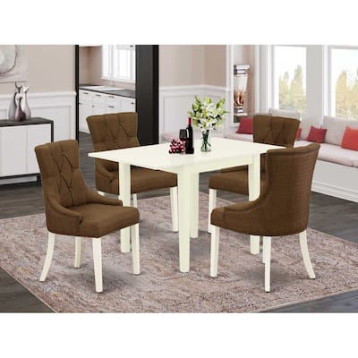 HomeStock 5-Pc Linen White Finish Solid Wood Top - Dining Room Set - Seats 4