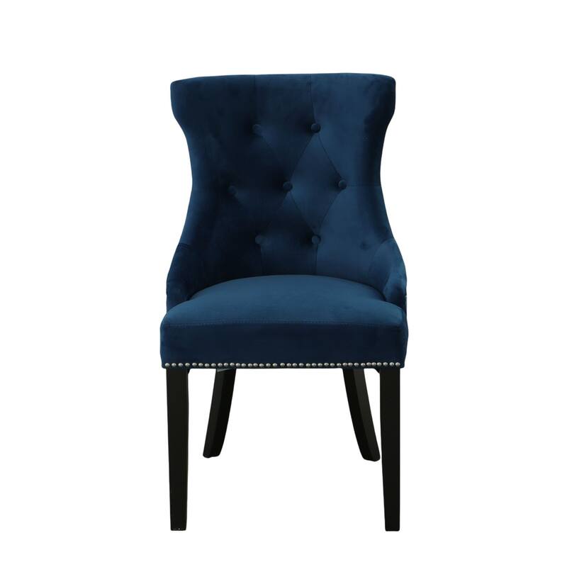 Tufted Back Upholstered Dining Chair with Tapered Legs - 35" - Navy Blue - Set of 2
