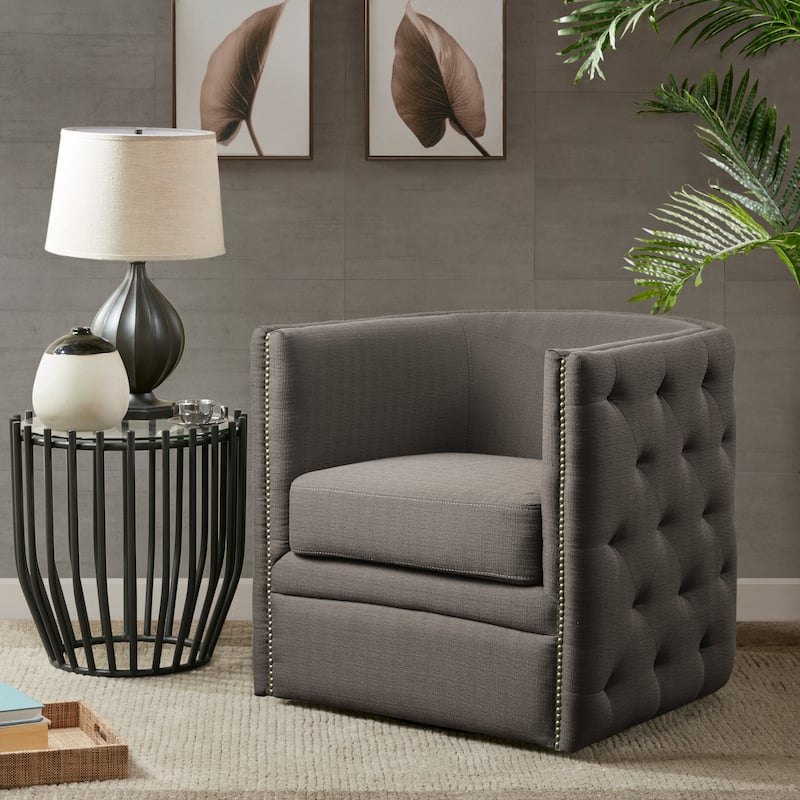 Madison Park Wilmette 360-degree Tufted Barrel Swivel Chair - Grey