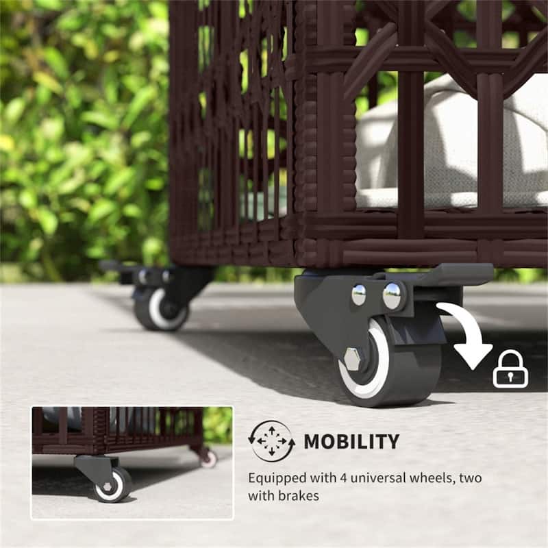 Mixed-Brown PE Rattan Pool Storage Basket with Steel Frame and Wheels - 34.6" W x 22.8" D x 59.4" H