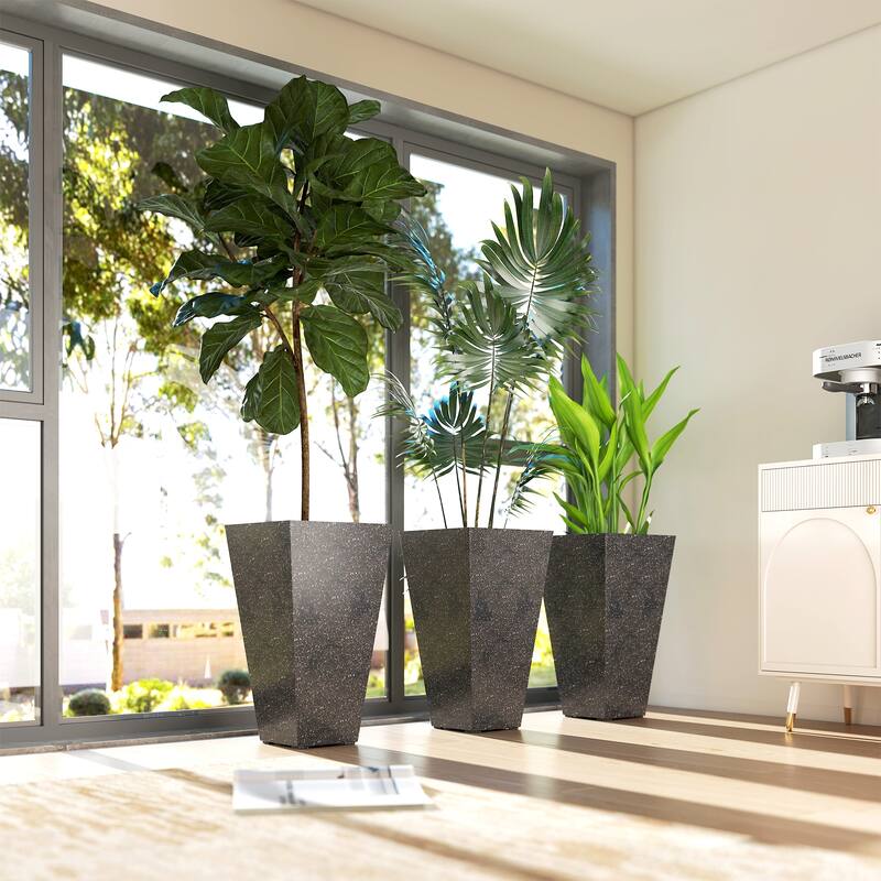 Outsunny 28 Inch Tall Planters for Outdoor Plants, Set of 3 Plastic Flower Pots with Marble Finish and Drainage Holes