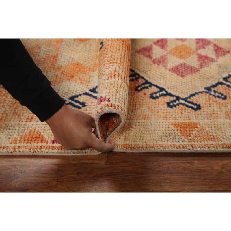 Geometric Oushak Vintage Runner Rug Handmade Oriental Wool Carpet - 2'8"x 13'1"