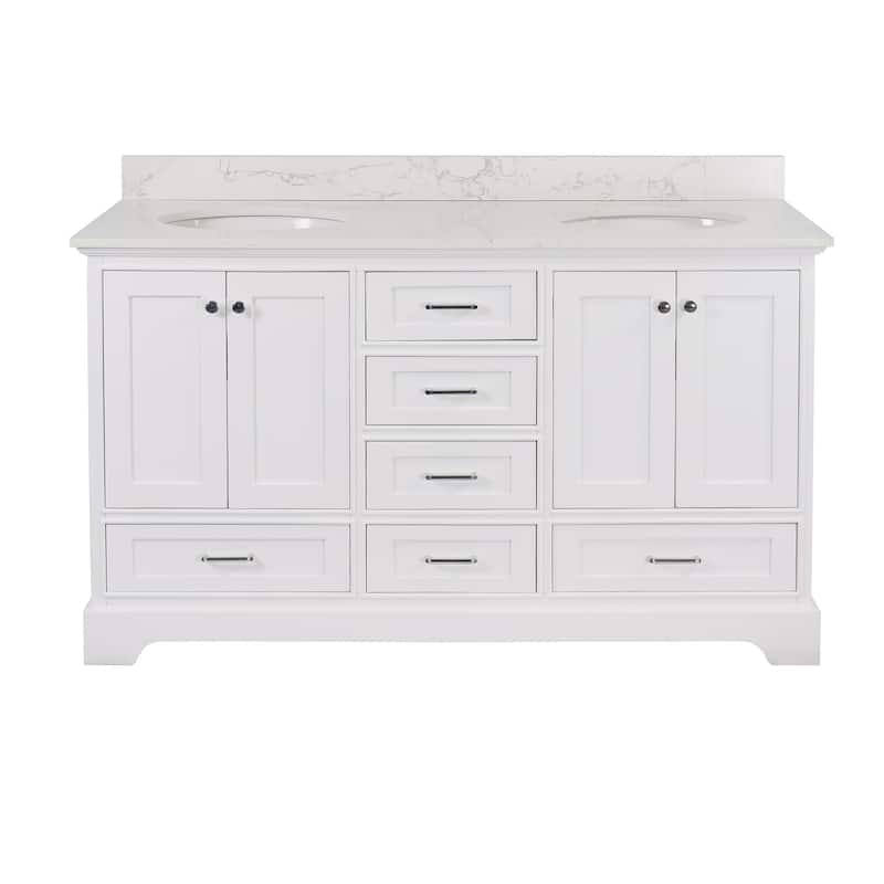KitchenBathCollection Harper 60" Double Bathroom Vanity with Engineered Marble Top