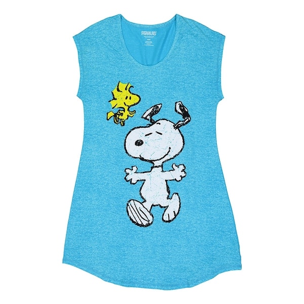 Shop Peanuts Women S Snoopy And Woodstock Sleep Shirt Blue Tunic
