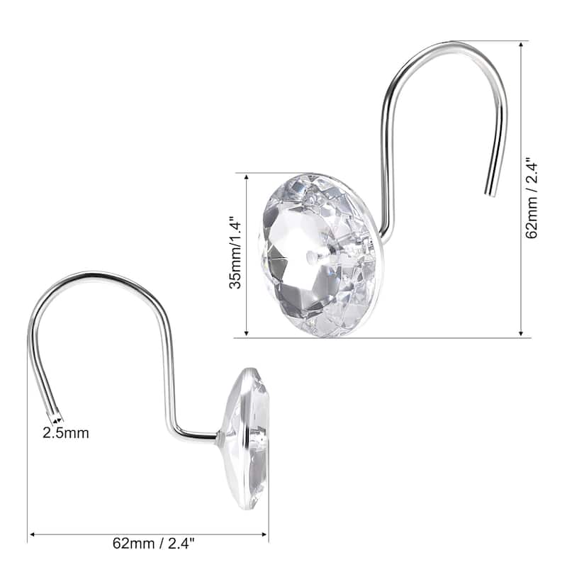 Shower Curtain Hooks Bathroom Decor Curtain Rod Hangers Rings 12Pcs - Transparent