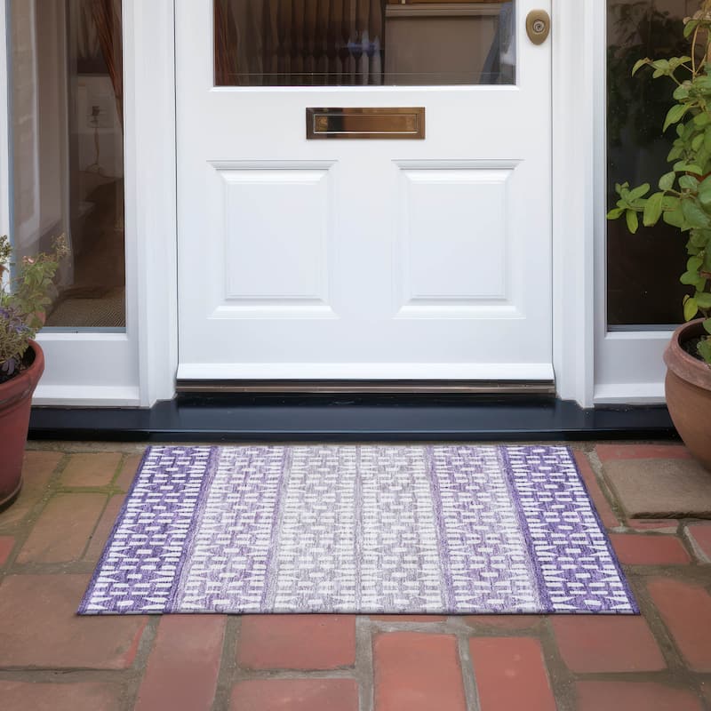 Machine Washable Indoor/ Outdoor Stripe Geo Chantille Rug - Purple - 1'8" x 2'6"