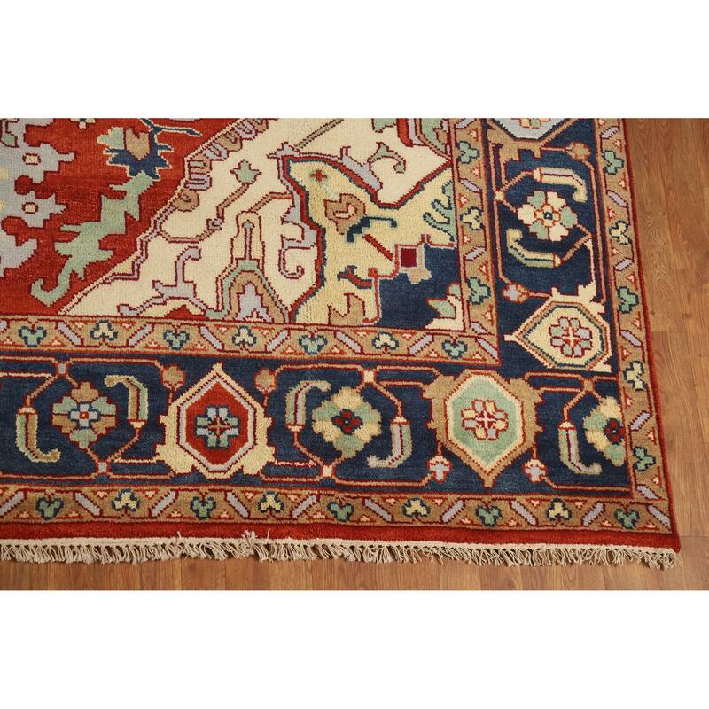 Geometric Heriz Serapi Indian Handmade Wool Carpet - 9'9" x 13'7"