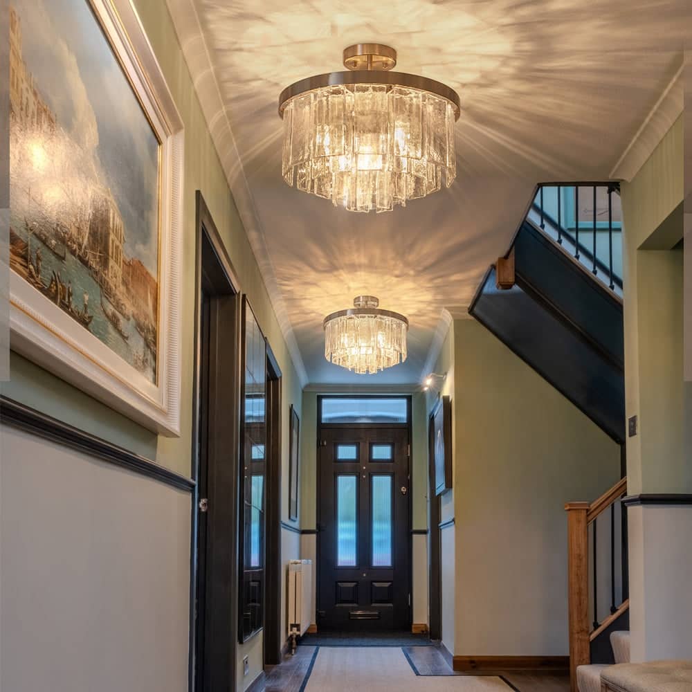 5-Light Tiered Water Glass Round Semi Flush Chandelier