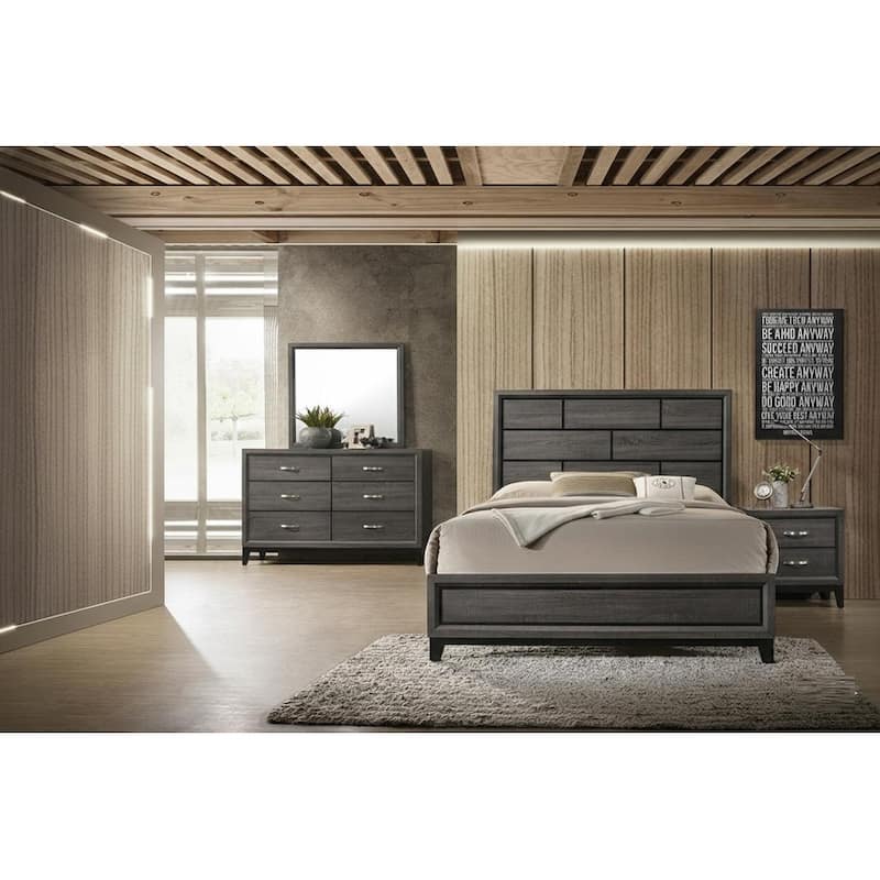 Modern Contemporary Style 4pc Bed Set Wooden Headboard Design Gray Finish Bedroom Furniture