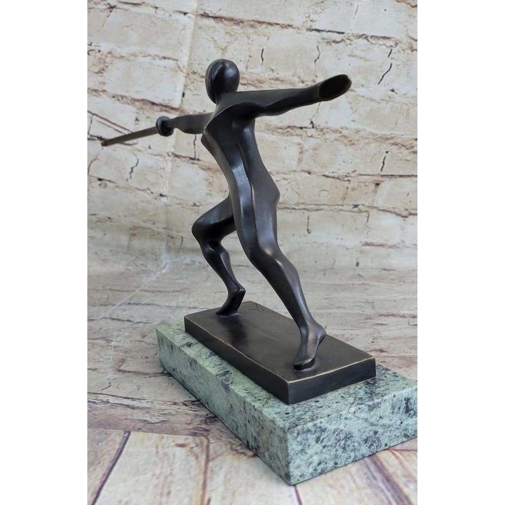 Fencing Fencer Bronze Metal Figurine Statue Sculpture Trophy Collectible 8 Inches X 13 Inches