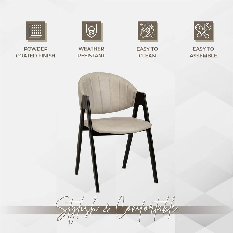 LeisureMod Mid-Century Modern Upholstered Dining Chair in Polyester with Curved Back and Iron Base for Home & Kitchen