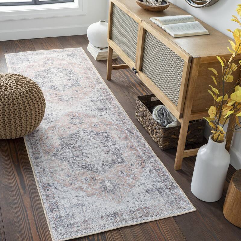 Livabliss Tahmis Traditional Medallion Washable Area Rug - Light Grey - 2' 7" x 7' 10"