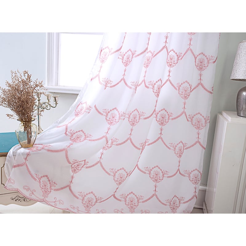 Embroidered Window Curtain Panel with Attached Valance 90"