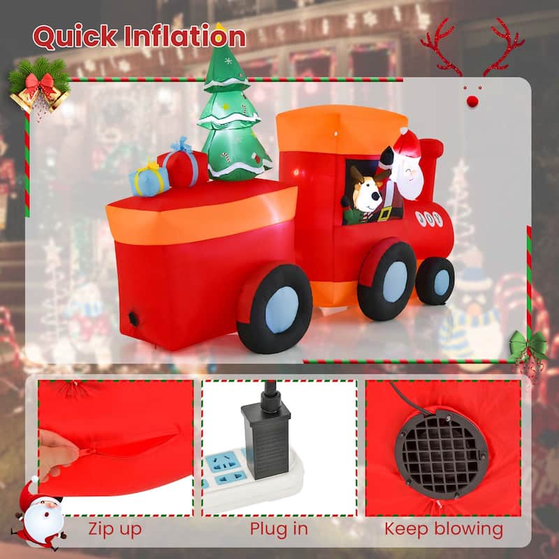 Costway 8 FT Christmas Inflatable Santa Train Decoration with Santa - See Details