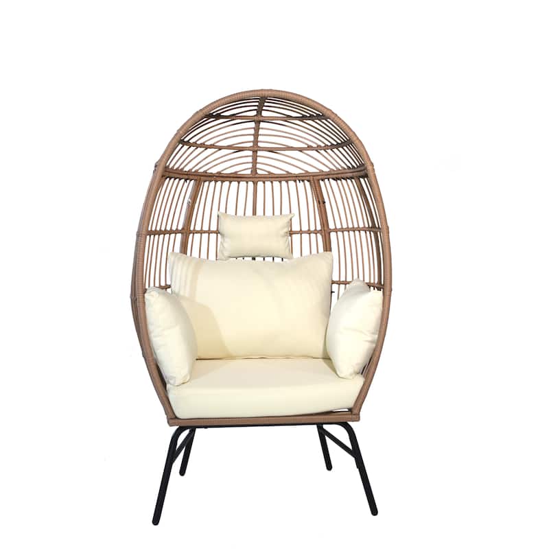 Outdoor Garden Wicker Egg Chair Patio Chaise with Footstool