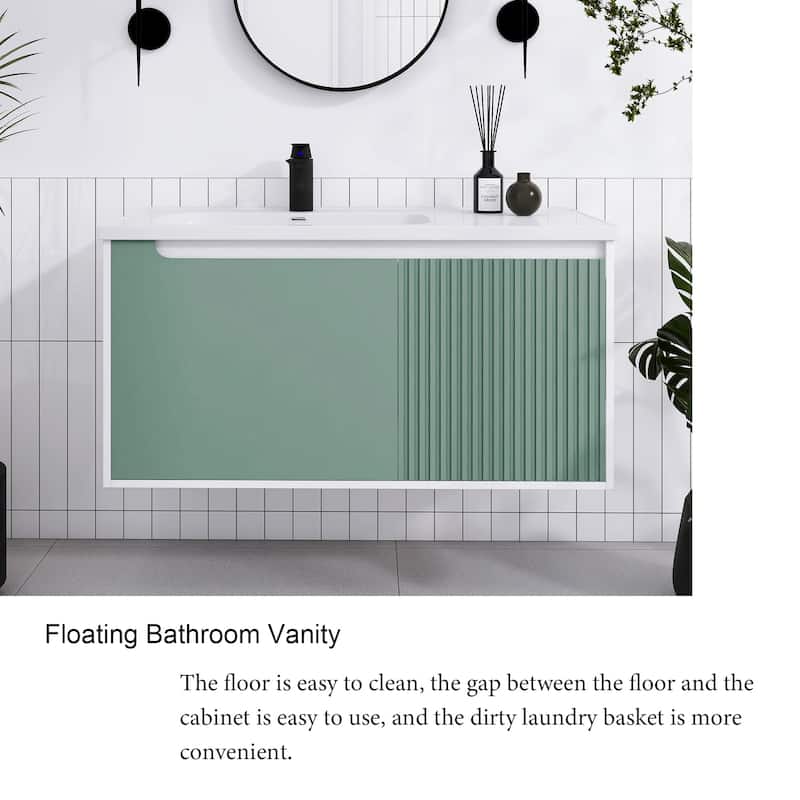 32/36/40 inch Wall Mounted Bathroom Vanity Set in Mint Green with Integrated Ceramic Sink