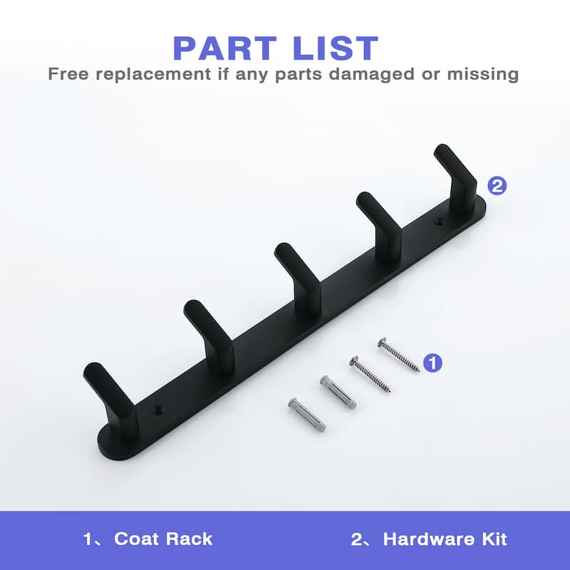 Wall Mounted 5 in 1 Rustproof Hook Rack Coat Rack(2 Pack)