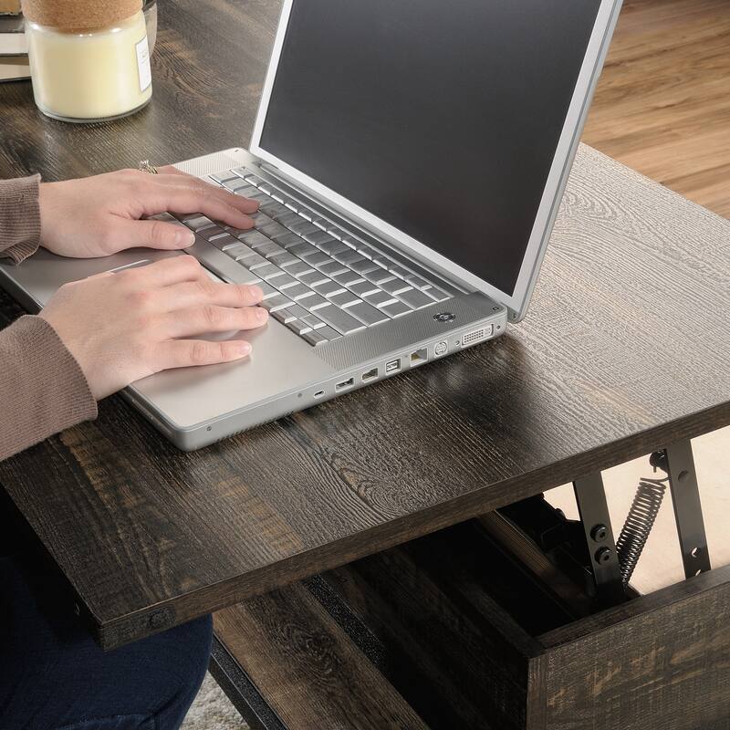 Wood Lift-Top Coffee Table with Industrial Style, Brown - 41.30" L x 22.32" W x 18.58" H