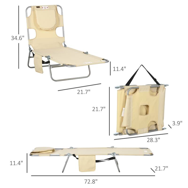 Folding sun loungers with face holes, arm slots and side pockets