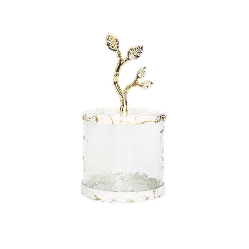 Glass Canister with White/Gold Marble Lid and Leaf Handle