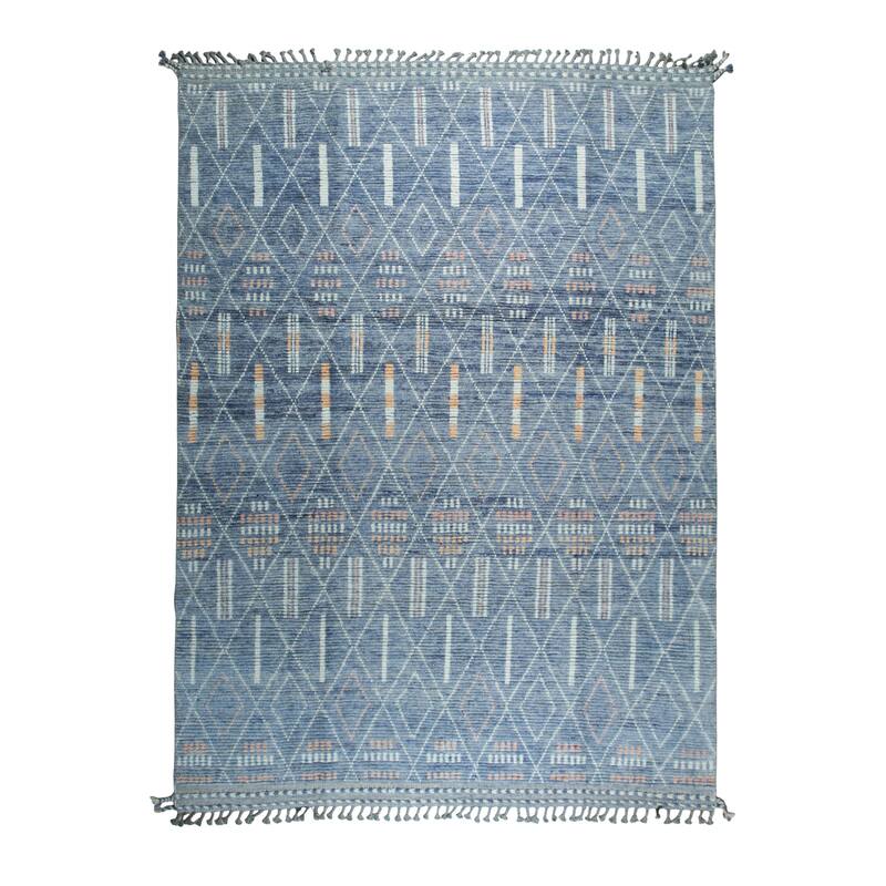 Home Decor Ivory Hand-Knotted Wool Contemporary Plaid Marrakech Handspun Area Rug. Elegant Design for Living Room, Bedroom