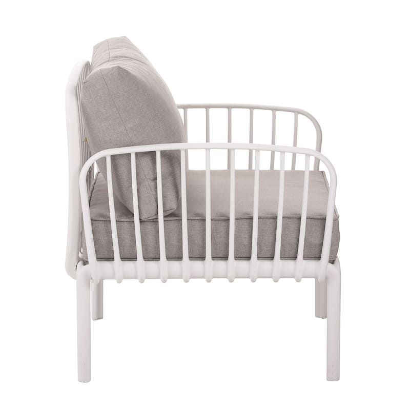 Roomfitters Outdoor Patio Club Chair with Waterproof Cushions, Deep Seating Modern Furniture for Garden or Balcony, White Gray