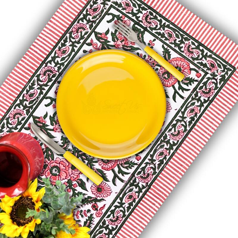 Cotton Floral Block Print Tablecloth Collection