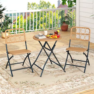 Costway 3 PCS Patio Bistro Set with Wicker Seat & Tabletop for - See Details