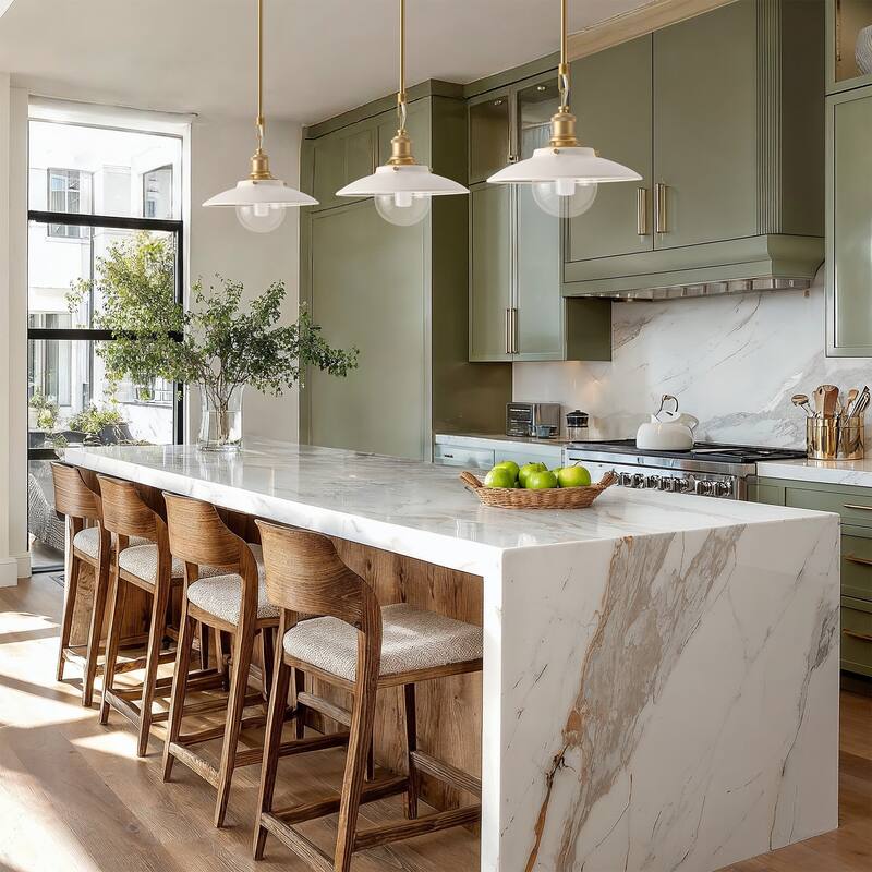 Lanesra Modern Pendant Light - Metal, Glass & Gold, Ivory White Dome Light Fixture For Modern, Farmhouse, Minimalist Room Decor