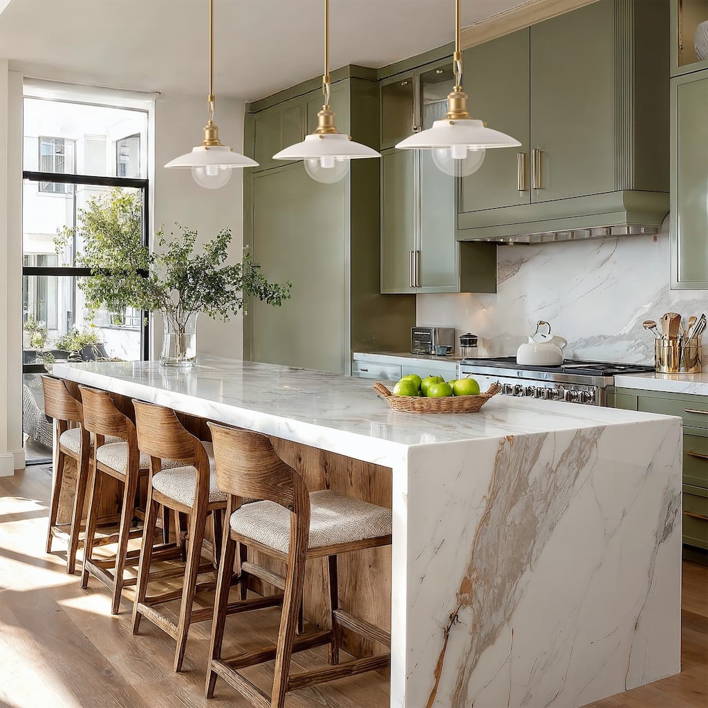 Lanesra Modern Pendant Light - Metal, Glass & Gold, Ivory White Dome Light Fixture For Modern, Farmhouse, Minimalist Room Decor