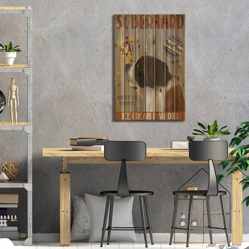 St. Bernard Ice Cream Print On Wood by Fab Funky - Multi-Color