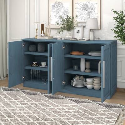 Antique Blue Sideboard Buffet Cabinet Adjustable Shelves Storage Cabinet