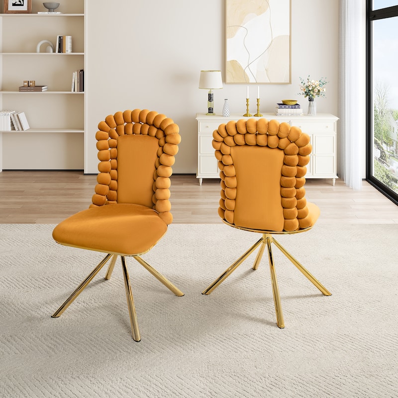 2-Piece Vanity Chair Dining Chairs, Velvet Accent Chairs Swivel Chair with Ball-Shaped Backrest